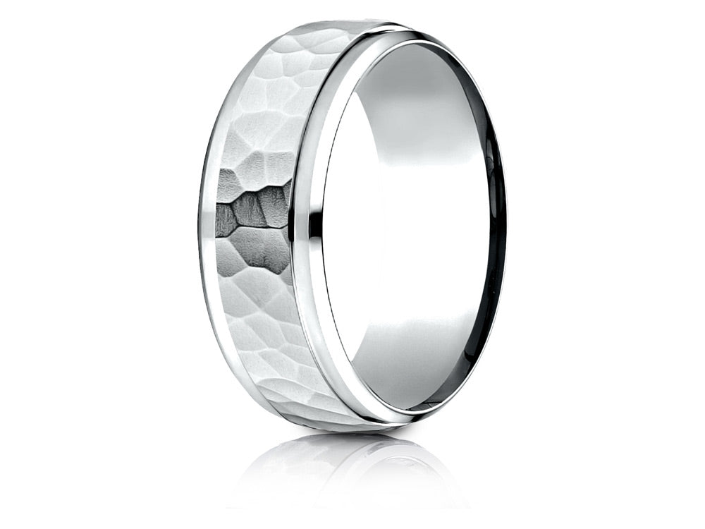 Benchmark® 14k Gold 8mm Comfort-fit Drop Bevel Hammered Finish Design Wedding Band Ring