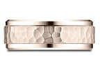 Benchmark® 14k Rose Gold 8mm Comfort-fit Drop Bevel Hammered Finish Design Wedding Band Ring