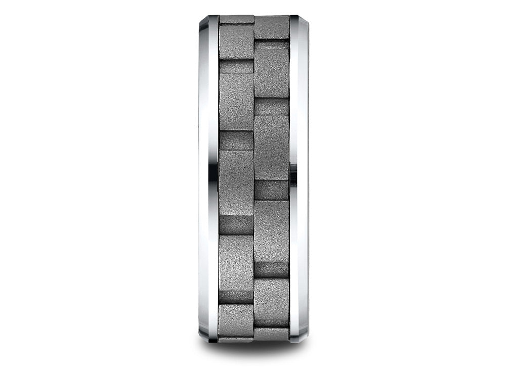 Benchmark® 8mm Cobalt Chrome Comfort-Fit Beveled Edge Sandblasted Link Pattern Design Ring