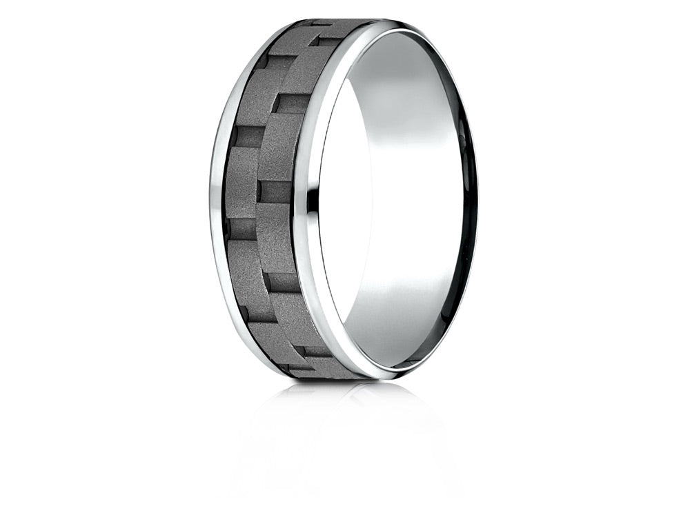 Benchmark® 8mm Cobalt Chrome Comfort-Fit Beveled Edge Sandblasted Link Pattern Design Ring