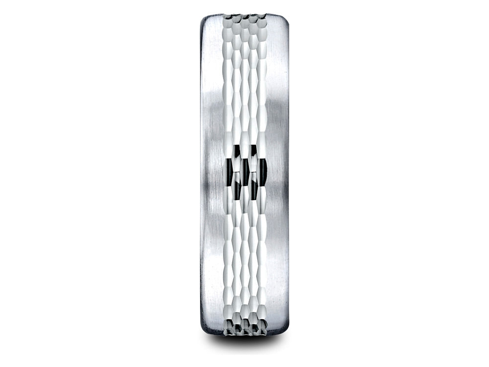 Benchmark® 14 Karat Gold 6.5mm Comfort-fit Mesh Center Satin Finish Edge Design Wedding Band Ring