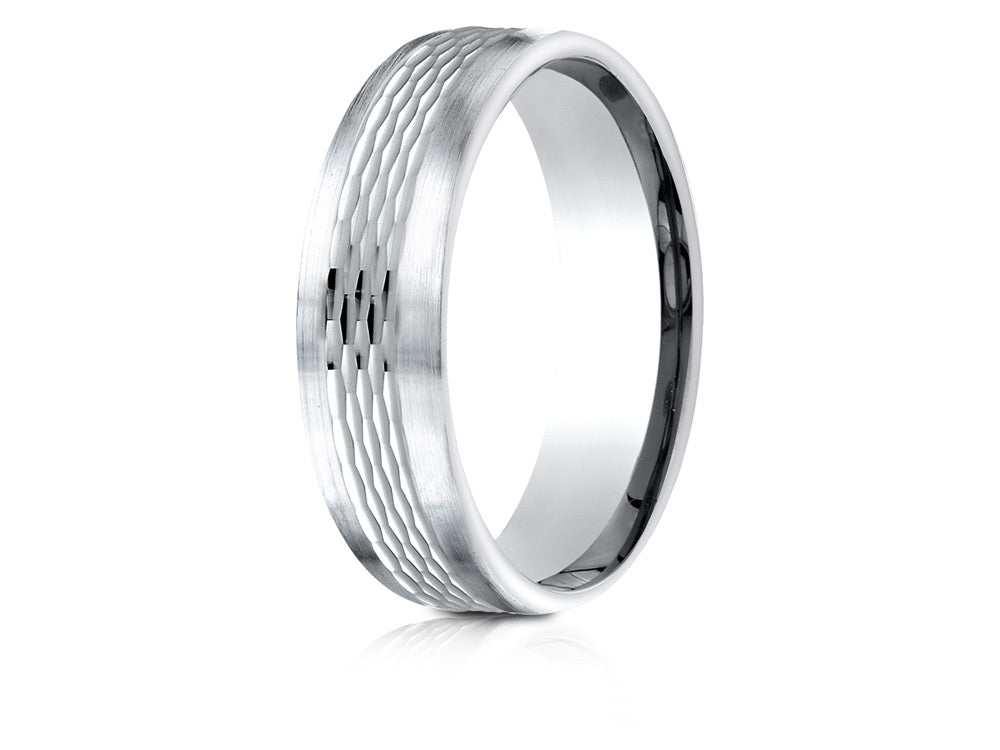 Benchmark® 14 Karat Gold 6.5mm Comfort-fit Mesh Center Satin Finish Edge Design Wedding Band Ring