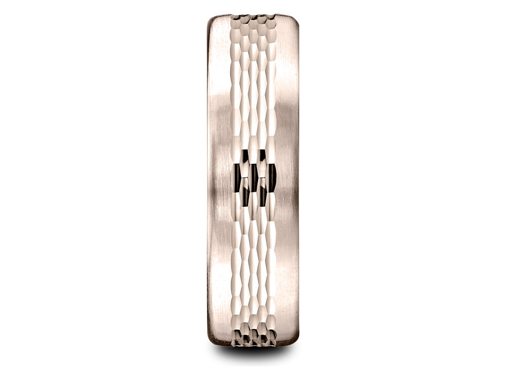 Benchmark® 14 Karat Rose Gold 6.5mm Comfort-fit Mesh Center Satin Finish Edge Design Wedding Band Ring