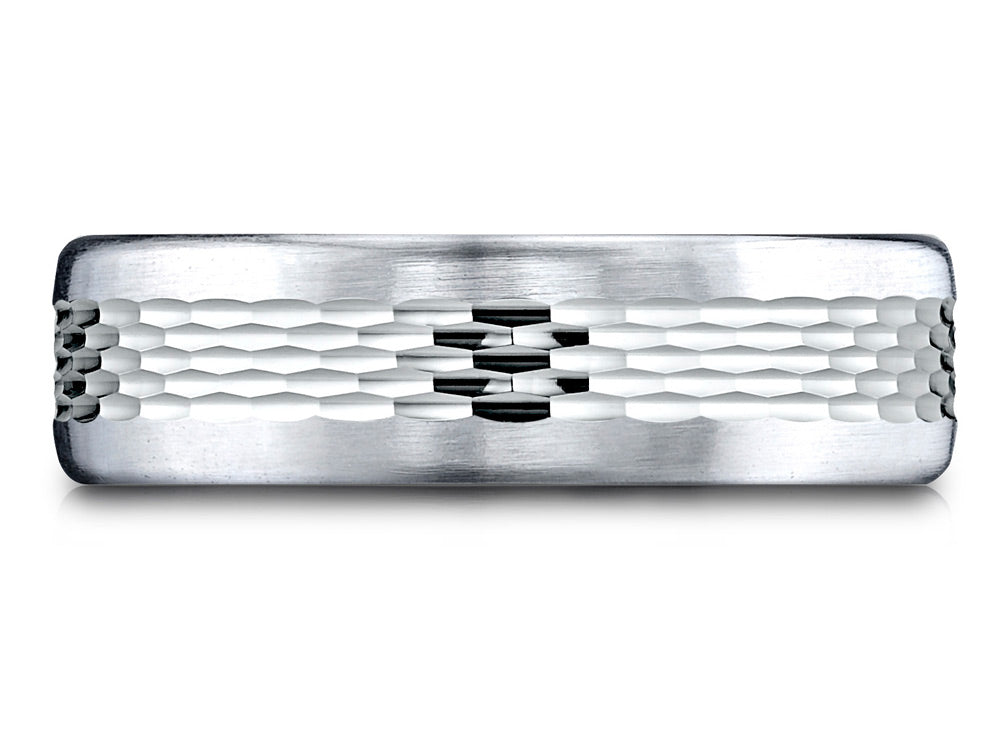 Benchmark® 18 Karat Gold 6.5mm Comfort-fit Mesh Center Satin Finish Edge Design Wedding Band Ring
