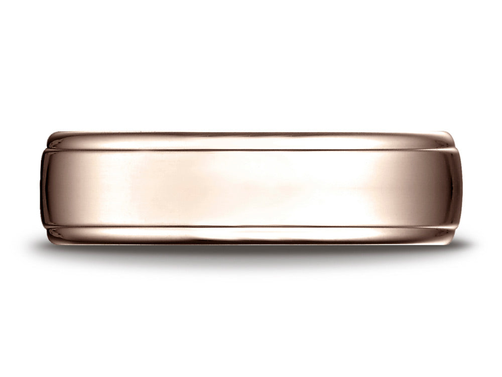 Benchmark® 14 Karat Rose Gold 6.5mm Comfort-fit Drop Edge High Polish Design Wedding Band Ring