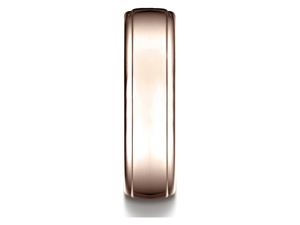 Benchmark® 14 Karat Rose Gold 6.5mm Comfort-fit Drop Edge High Polish Design Wedding Band Ring