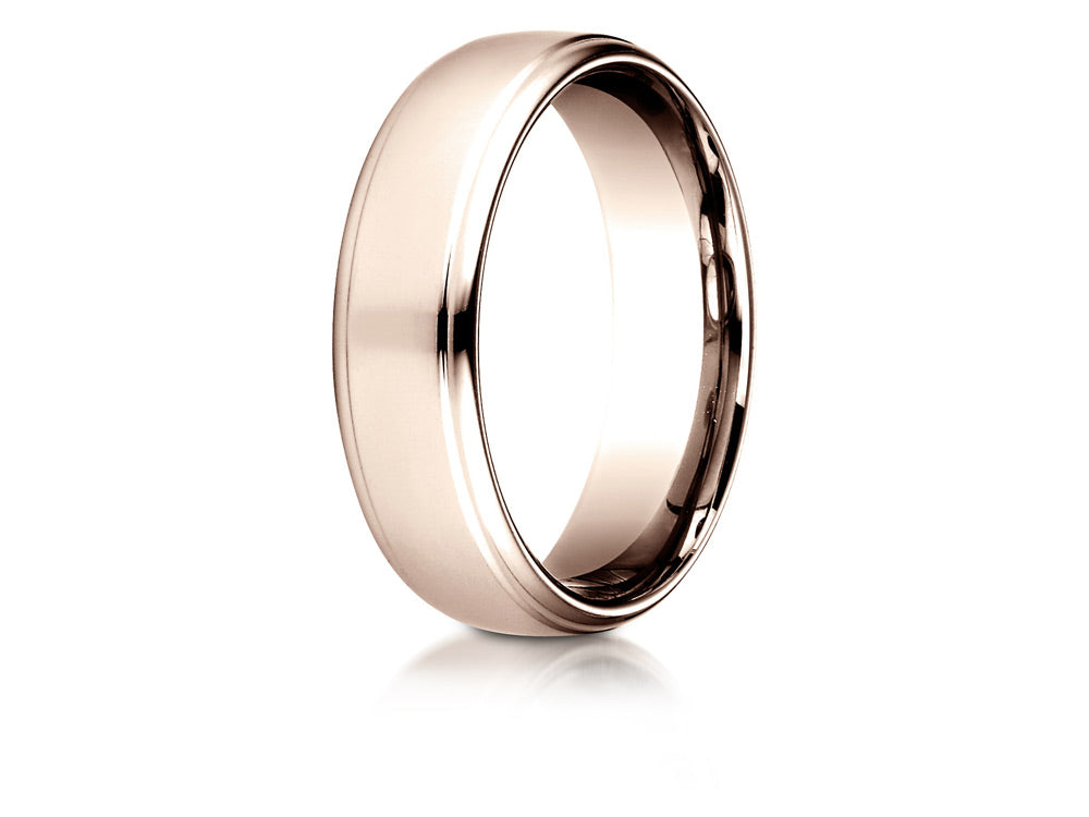Benchmark® 14 Karat Rose Gold 6.5mm Comfort-fit Drop Edge High Polish Design Wedding Band Ring