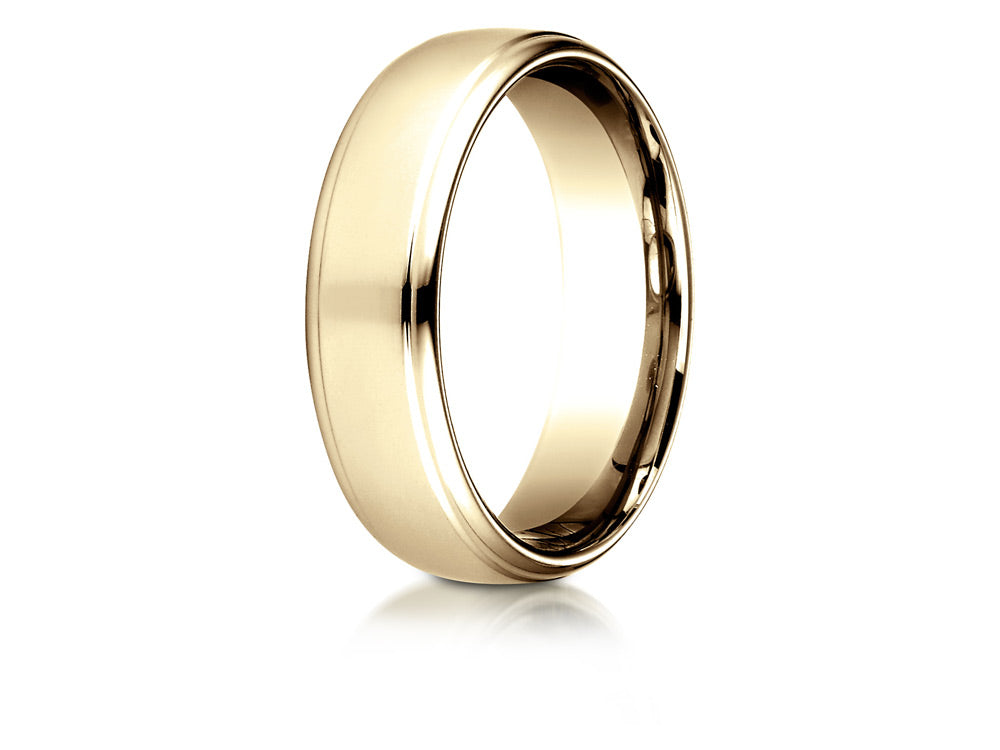 Benchmark® 18 Karat Gold 6.5mm Comfort-fit Drop Edge High Polish Design Wedding Band Ring