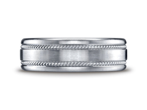 Benchmark® 7.5mm Comfort-fit Satin-finished Rope Carved Design Wedding Band Ring