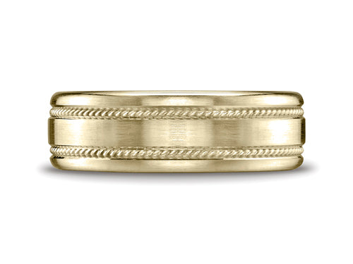 Benchmark® 7.5mm Comfort-fit Satin-finished Rope Carved Design Wedding Band Ring