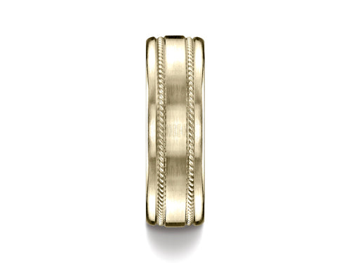 Benchmark® 7.5mm Comfort-fit Satin-finished Rope Carved Design Wedding Band Ring