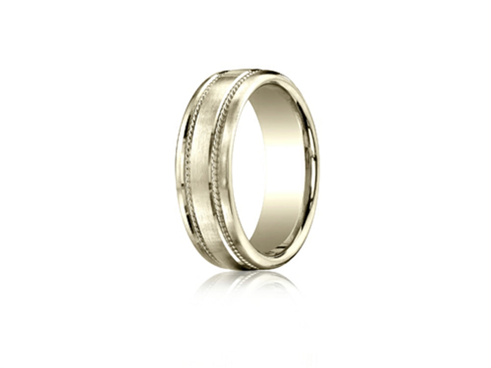 Benchmark® 7.5mm Comfort-fit Satin-finished Rope Carved Design Wedding Band Ring