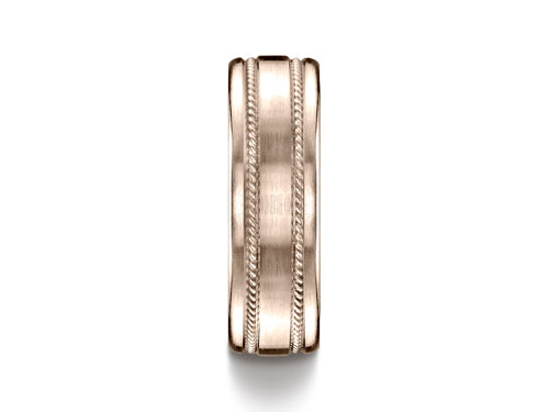 Benchmark® 7.5mm Comfort-fit Satin-finished Rope Carved Design Wedding Band Ring