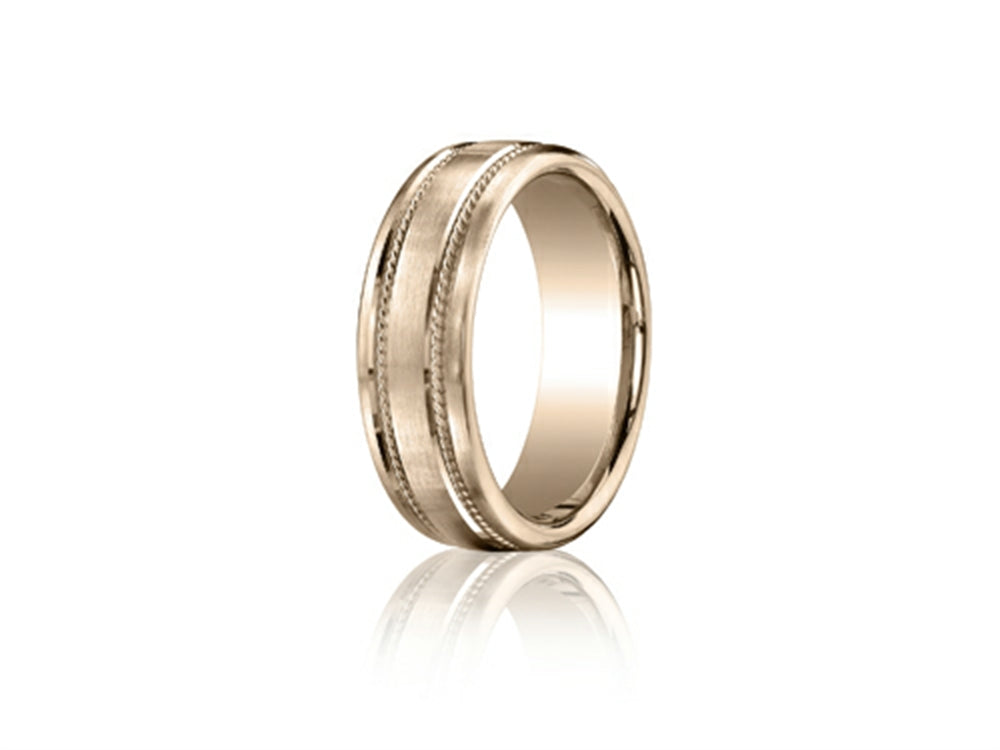 Benchmark® 7.5mm Comfort-fit Satin-finished Rope Carved Design Wedding Band Ring