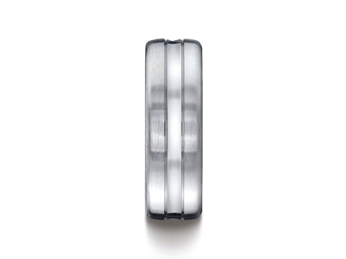 Benchmark® 7.5mm Comfort-fit Satin-finished High Polished Center Cut Carved Design Wedding Band Ring