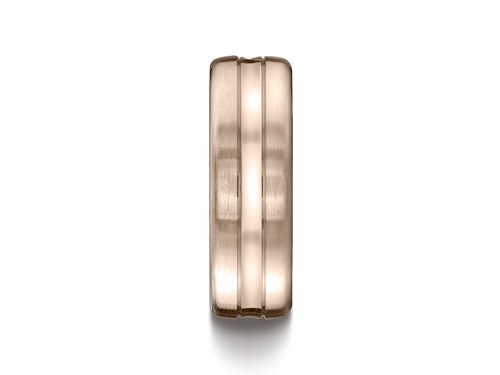Benchmark® 7.5mm Comfort-fit Satin-finished High Polished Center Cut Carved Design Wedding Band Ring
