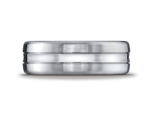 Benchmark® 7.5mm Comfort-fit Satin-finished High Polished Center Cut Carved Design Wedding Band Ring