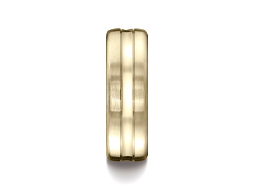 Benchmark® 7.5mm Comfort-fit Satin-finished High Polished Center Cut Carved Design Wedding Band Ring