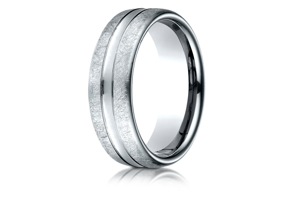 Benchmark® 14k Gold 7.5 Mm Comfort Fit Swirled Finish Center Convex Cut Design Wedding Band Ring