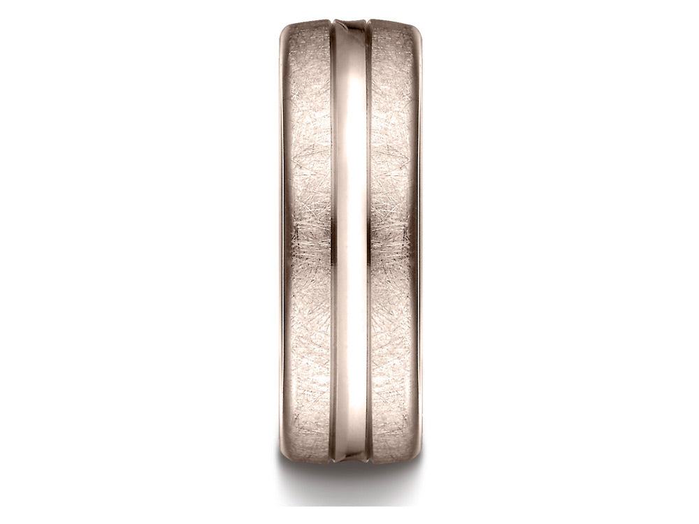 Benchmark® 14k Rose Gold 7.5 Mm Comfort Fit Swirled Finish Center Convex Cut Design Wedding Band Ring