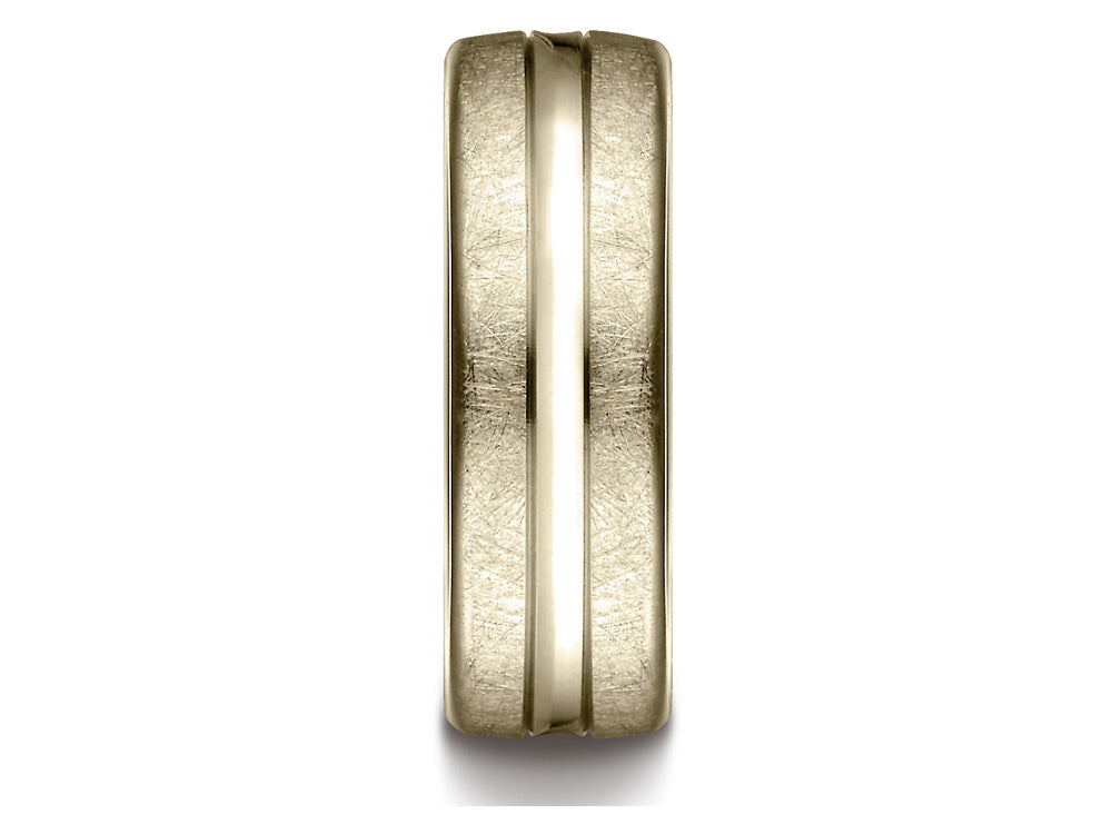 Benchmark® 18k Gold 7.5 Mm Comfort Fit Swirled Finish Center Convex Cut Design Wedding Band Ring
