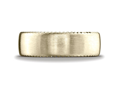 Benchmark® 4.5mm Comfort-fit Satin-finished Rivet Coin Edging Carved Design Wedding Band Ring