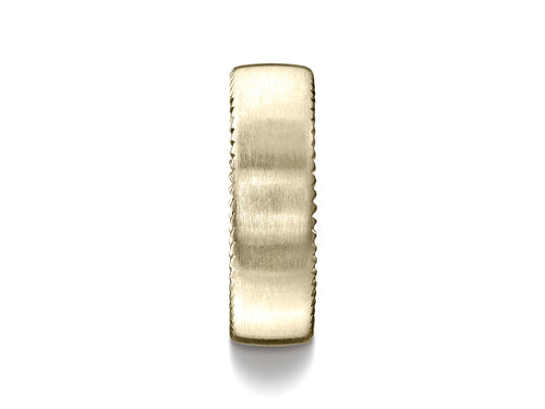 Benchmark® 4.5mm Comfort-fit Satin-finished Rivet Coin Edging Carved Design Wedding Band Ring