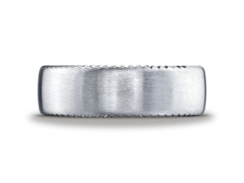 Benchmark® 4.5mm Comfort-fit Satin-finished Rivet Coin Edging Carved Design Wedding Band Ring