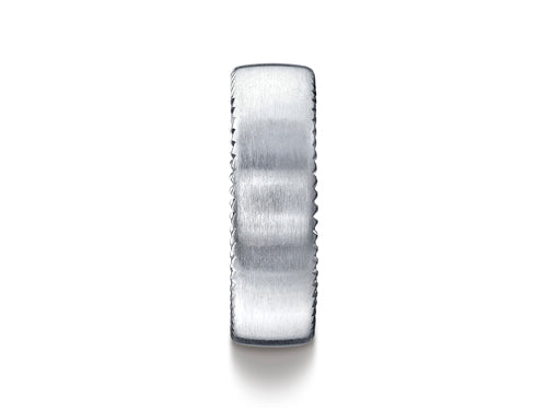 Benchmark® 4.5mm Comfort-fit Satin-finished Rivet Coin Edging Carved Design Wedding Band Ring