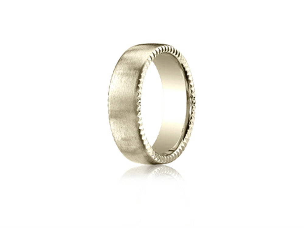 Benchmark® 4.5mm Comfort-fit Satin-finished Rivet Coin Edging Carved Design Wedding Band Ring