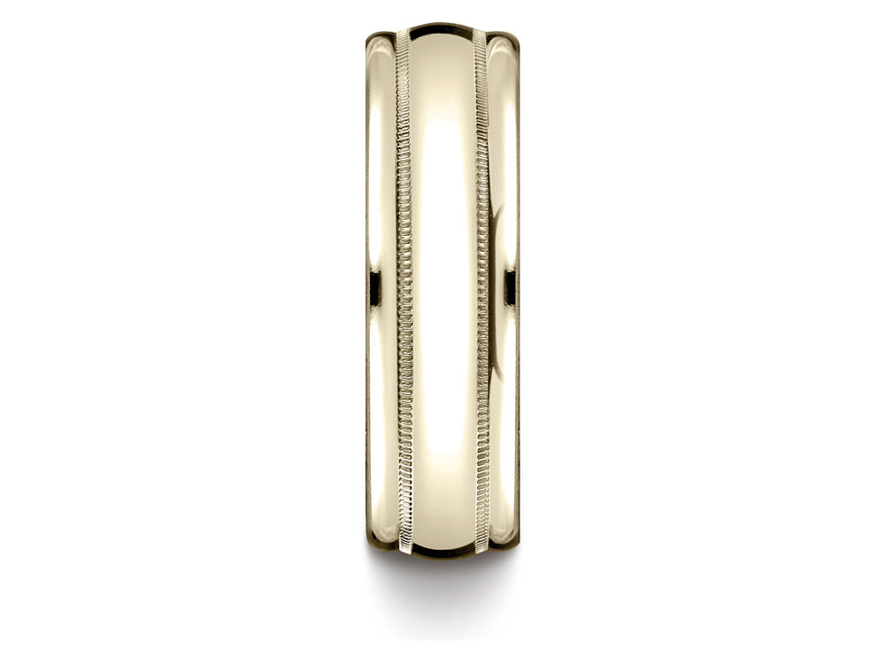Benchmark® 14k Gold 7.5mm Comfort-fit Milgrain High Polish Carved Design Wedding Band Ring