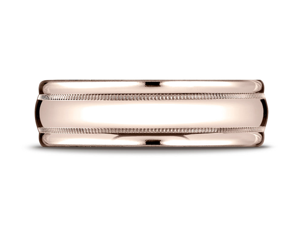 Benchmark® 14k Rose Gold 7.5mm Comfort-fit Milgrain High Polish Carved Design Wedding Band Ring
