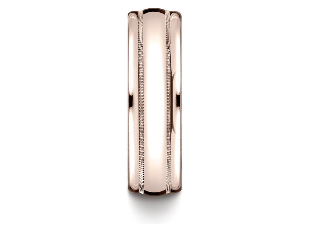 Benchmark® 14k Rose Gold 7.5mm Comfort-fit Milgrain High Polish Carved Design Wedding Band Ring