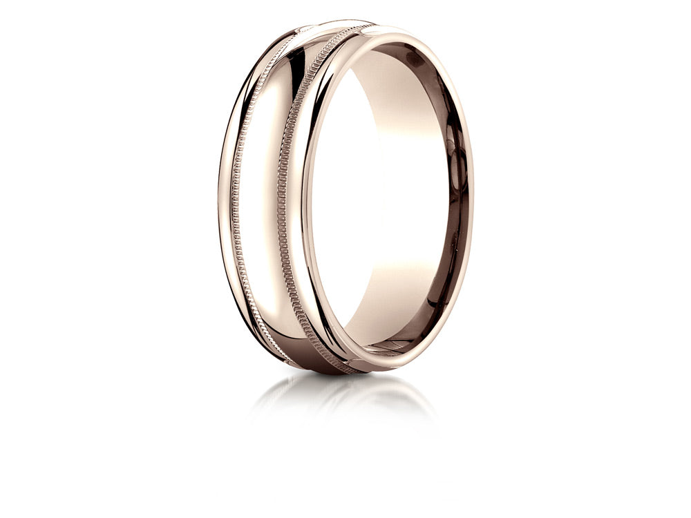 Benchmark® 14k Rose Gold 7.5mm Comfort-fit Milgrain High Polish Carved Design Wedding Band Ring