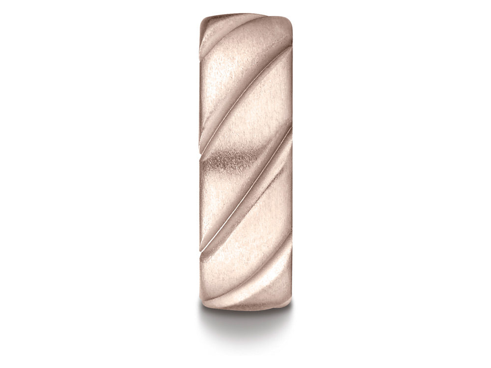 Benchmark® 14k Rose Gold Comfort Fit Satin Finished Swirl Pattern Design Wedding Band Ring