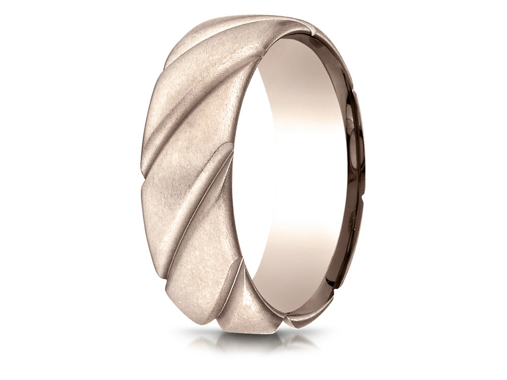 Benchmark® 14k Rose Gold Comfort Fit Satin Finished Swirl Pattern Design Wedding Band Ring