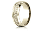 Benchmark® 14k Gold 7.5mm Comfort Fit Hammered Finish Beveled Edge Design Wedding Band Ring