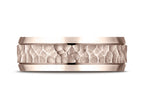 Benchmark® 14k Rose Gold 7.5mm Comfort Fit Hammered Finish Beveled Edge Design Wedding Band Ring