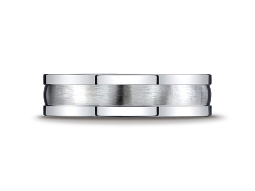 Benchmark® 6mm Comfort-fit Satin-finished Center Squared Edge Carved Design Wedding Band Ring