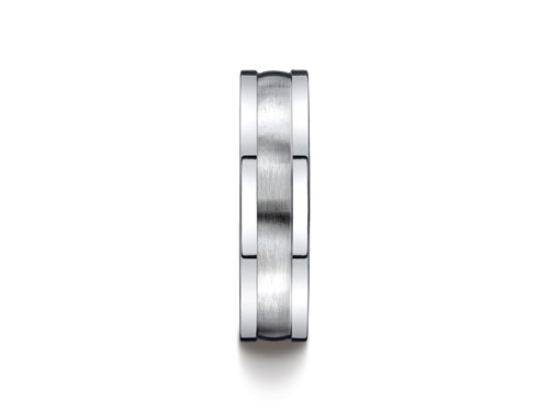 Benchmark® 6mm Comfort-fit Satin-finished Center Squared Edge Carved Design Wedding Band Ring