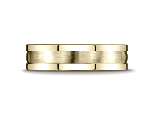 Benchmark® 6mm Comfort-fit Satin-finished Center Squared Edge Carved Design Wedding Band Ring