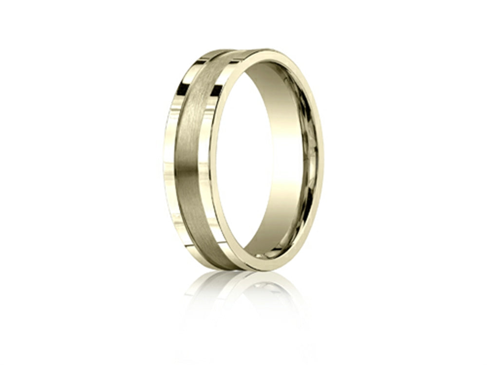 Benchmark® 6mm Comfort-fit Satin-finished Center Squared Edge Carved Design Wedding Band Ring