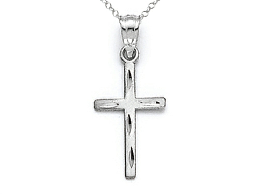 Finejewelers 14k White Gold Small Bright Cut Cross Pendant Necklace - Chain Included
