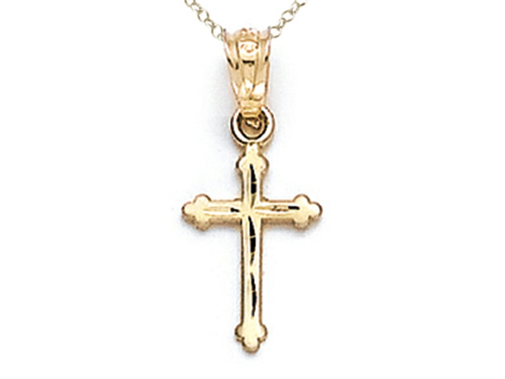 Finejewelers 14k Yellow Gold Extra Small Bright Cut Cross Pendant Necklace - Chain Included