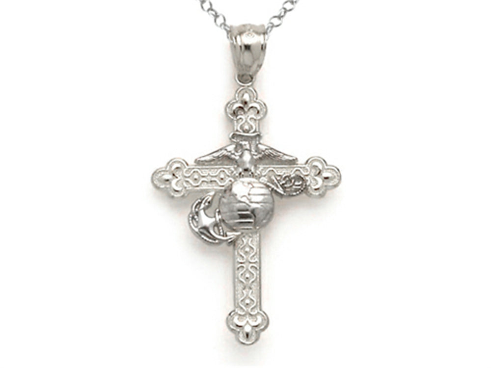 Finejewelers 14k White Gold Large Fancy Marine Cross Pendant Necklace - Chain Included
