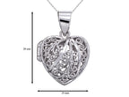 Sterling Silver Rhodium Heart Filigree Locket Pendant Necklace Chain Included