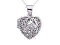 Sterling Silver Rhodium Heart Filigree Locket Pendant Necklace Chain Included
