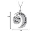 Sterling Silver I Love You to the Moon and Back Circle Pendant Necklace 18 inch adjustable Chain Included