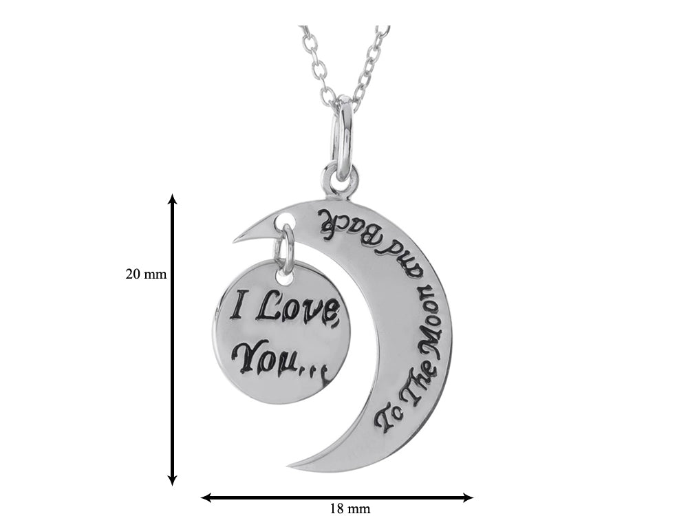 Sterling Silver I Love You to the Moon and Back Circle Pendant Necklace 18 inch adjustable Chain Included