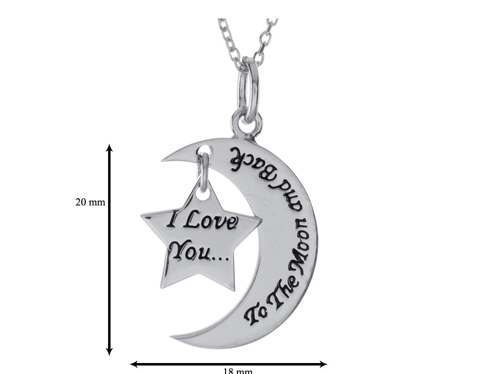 Sterling Silver I Love You to the Moon and Back Star Pendant Necklace 18 inch adjustable Chain Included